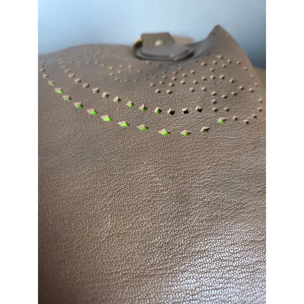 Etro Satchel Shoulder Bag Paisley Perforated Soft Leather Tan Brown Adjustable